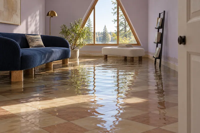 Water Extraction Near Pfluger Park — pooled water around submerged furniture feet