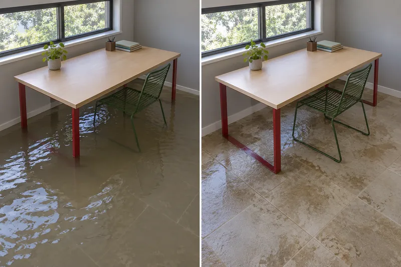 Water Extraction Near Heritage Park — before bulk pickup and damp surface after