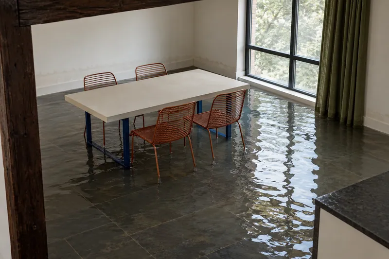Water Extraction Near 1849 Park — pooled water around submerged furniture feet