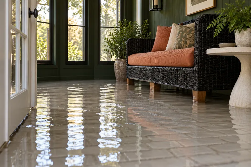 Water Extraction Near Lake Pflugerville Park — pooled water around submerged furniture feet