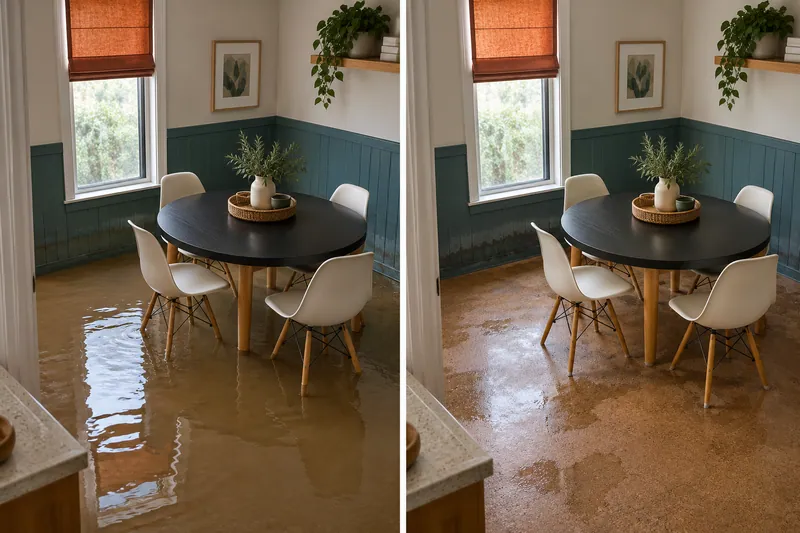 Water Extraction in Pflugerville — before bulk pickup and damp surface after